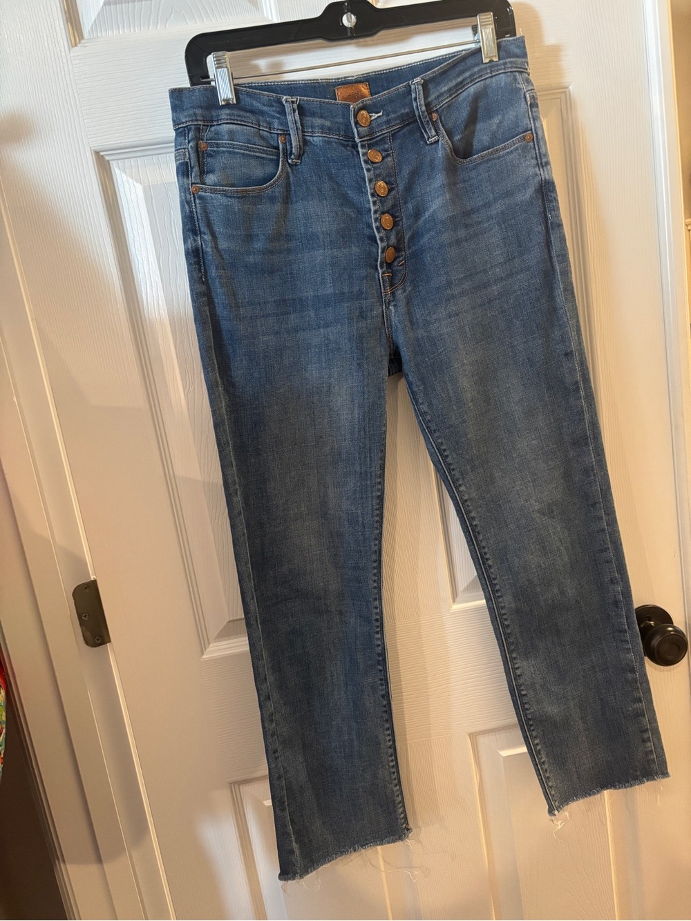 MOTHER Blue Button-Fly Cropped Ankle Jeans